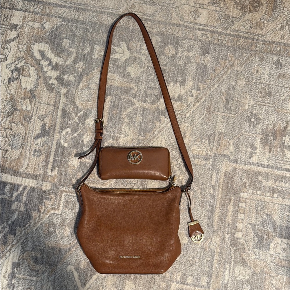 Michael Kors Brown Leather Crossbody Bag and Wallet